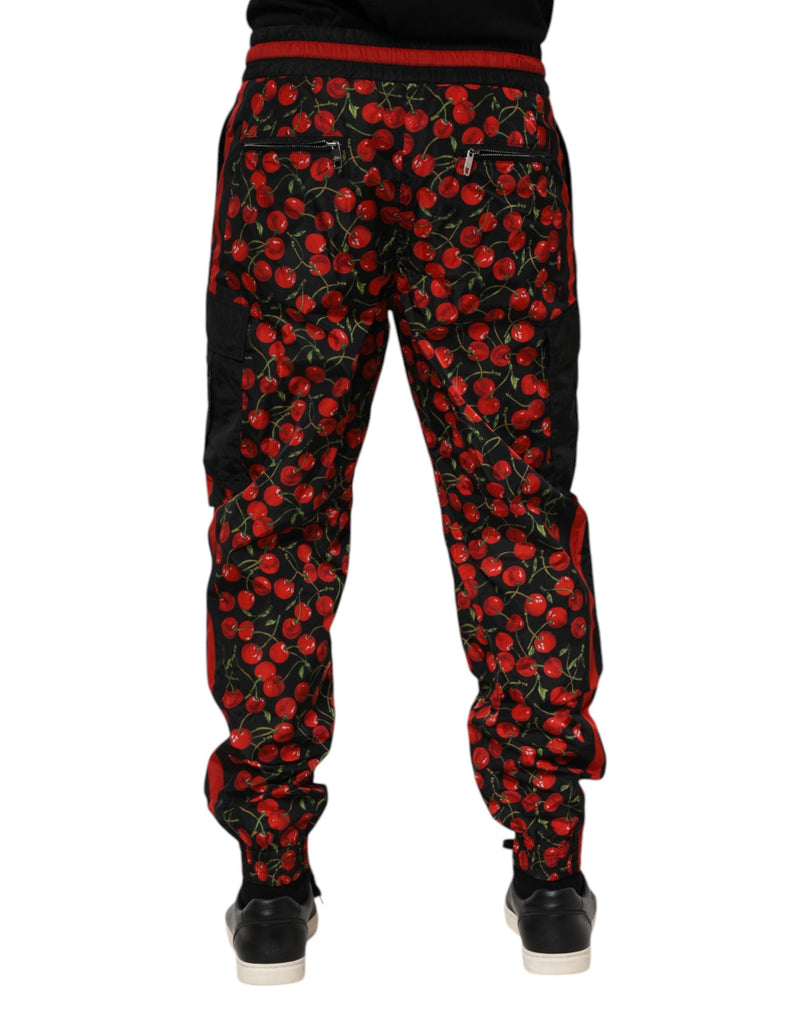 Black Red Cherry Print Men Sweatpants Pants Dolce & Gabbana