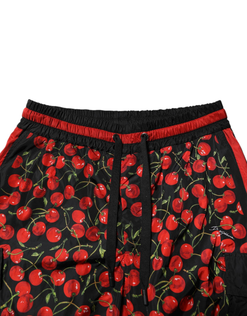 Black Red Cherry Print Men Sweatpants Pants Dolce & Gabbana