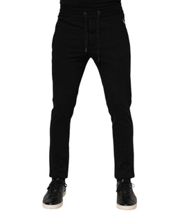 Black Viscose Drawstring Men Jogger Pants Dolce & Gabbana