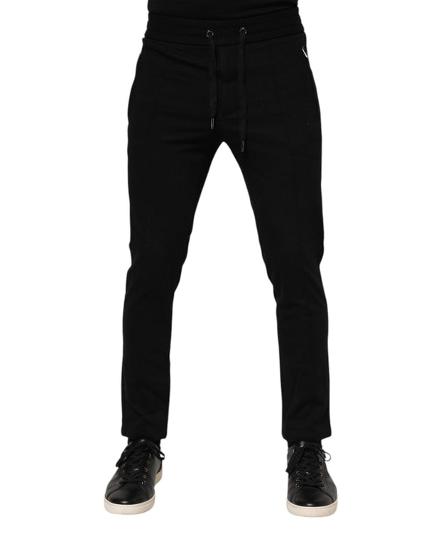 Black Viscose Drawstring Men Jogger Pants Dolce & Gabbana