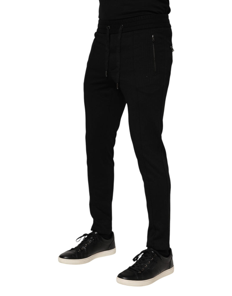 Black Viscose Drawstring Men Jogger Pants Dolce & Gabbana