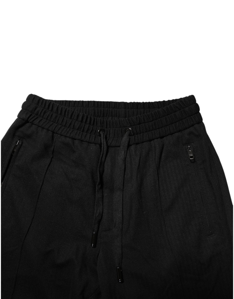 Black Viscose Drawstring Men Jogger Pants Dolce & Gabbana
