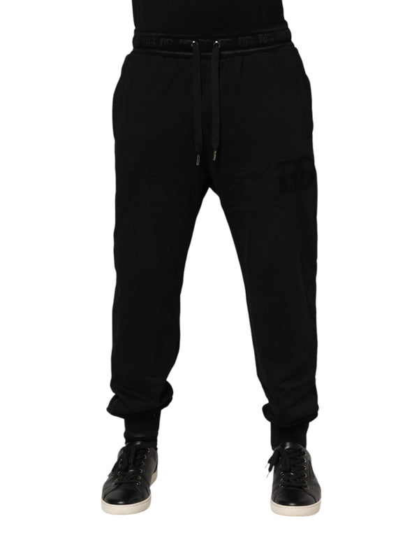 Black Cotton Drawstring Jogger Pants Dolce & Gabbana