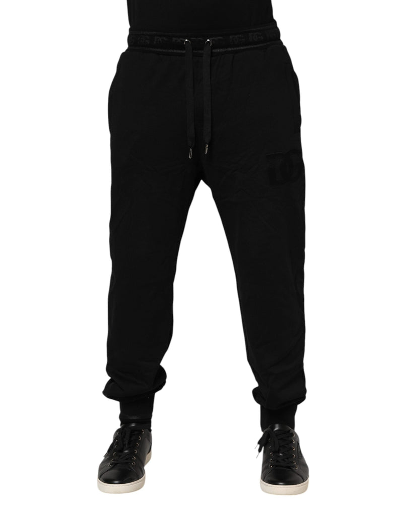 Black Cotton Drawstring Jogger Pants Dolce & Gabbana