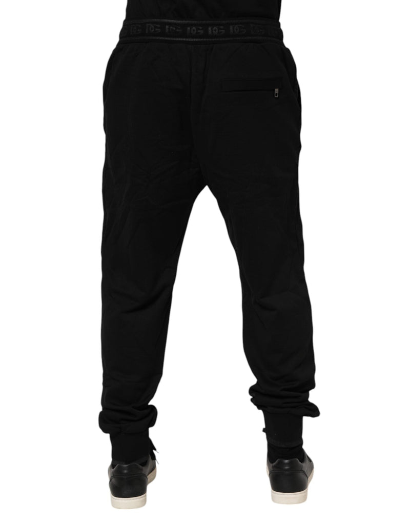Black Cotton Drawstring Jogger Pants Dolce & Gabbana