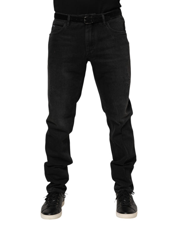 Black Cotton Logo Plaque Skinny Denim Jeans Dolce & Gabbana