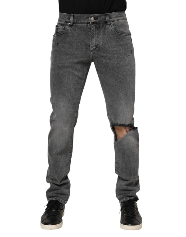 Gray Cotton Logo Plaque Denim Jeans Dolce & Gabbana