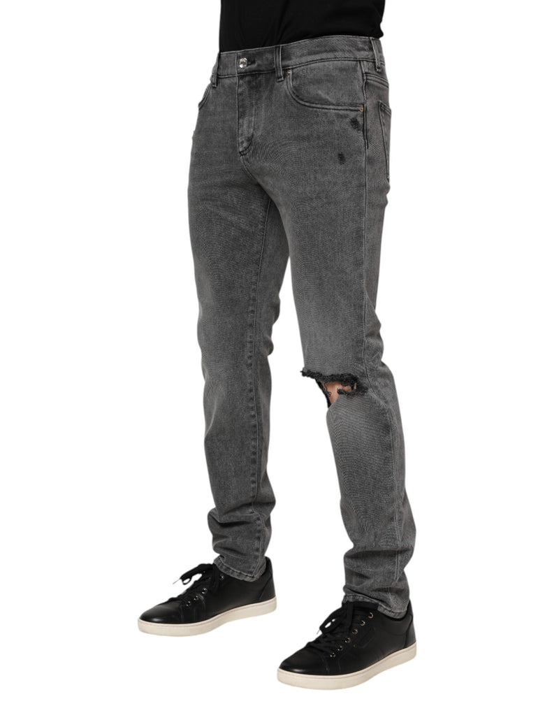 Gray Cotton Logo Plaque Denim Jeans Dolce & Gabbana
