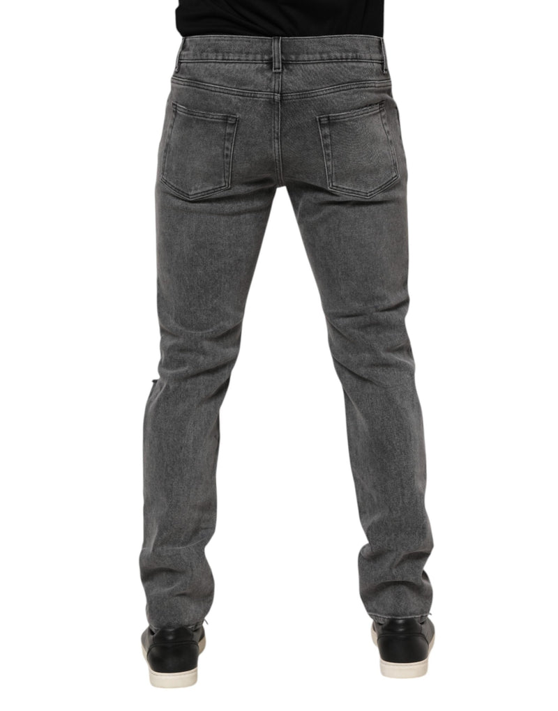 Gray Cotton Logo Plaque Denim Jeans Dolce & Gabbana
