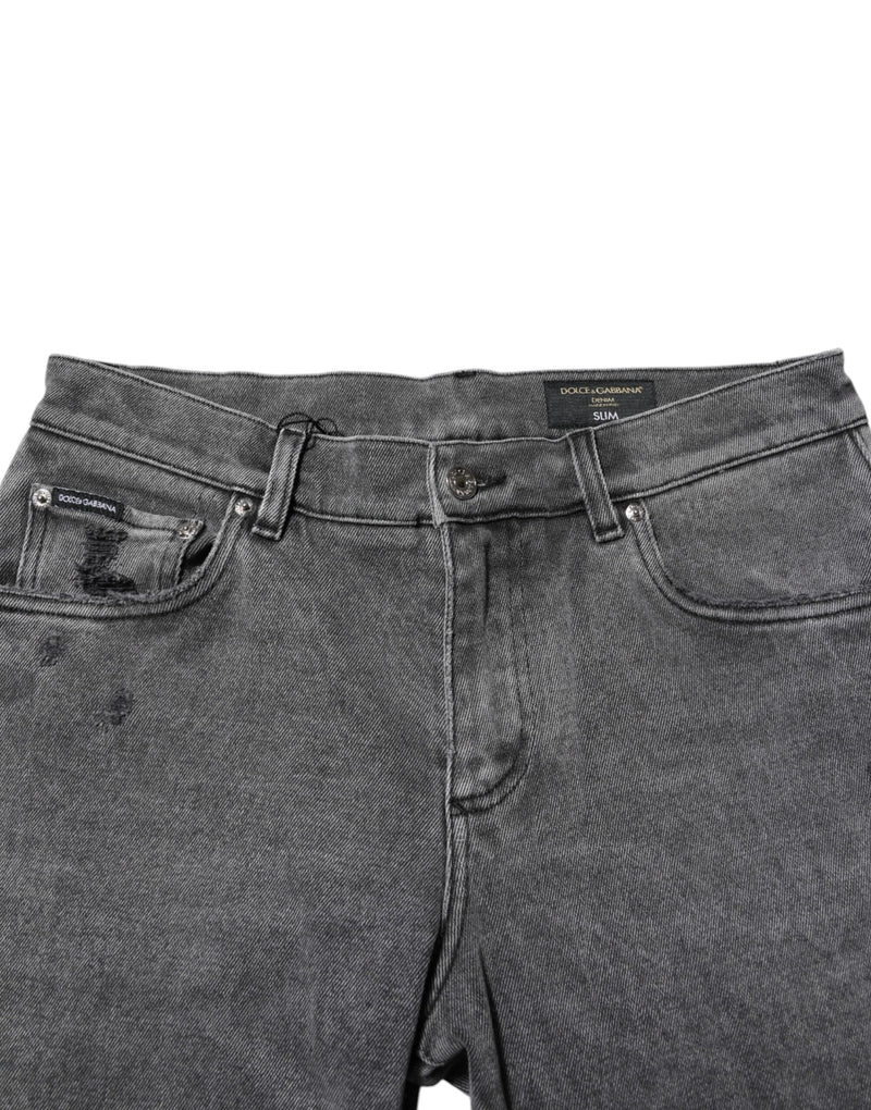 Gray Cotton Logo Plaque Denim Jeans Dolce & Gabbana