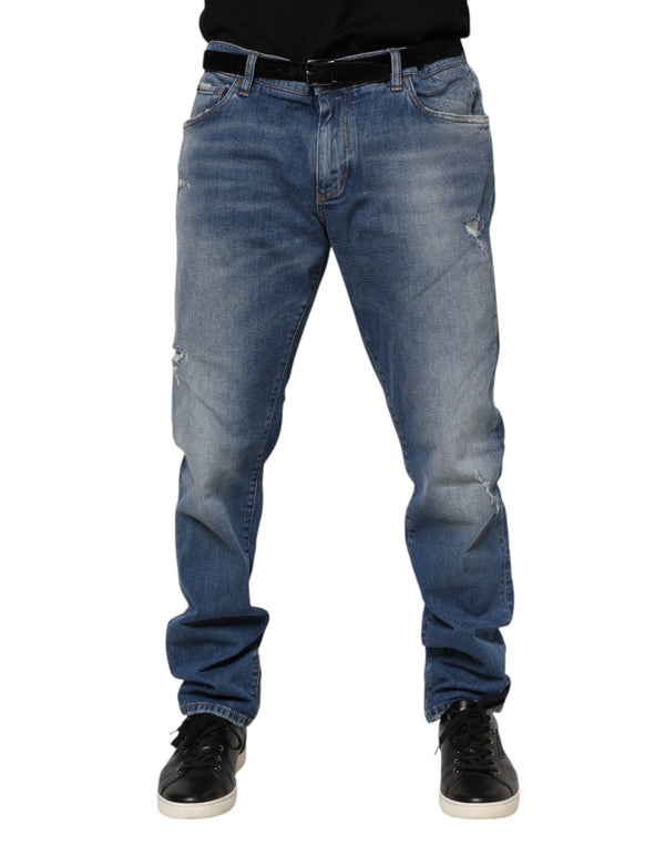 Blue Washed Cotton Logo Plaque Denim Jeans Dolce & Gabbana