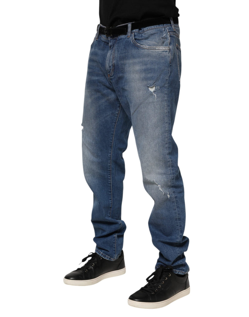 Blue Washed Cotton Logo Plaque Denim Jeans Dolce & Gabbana