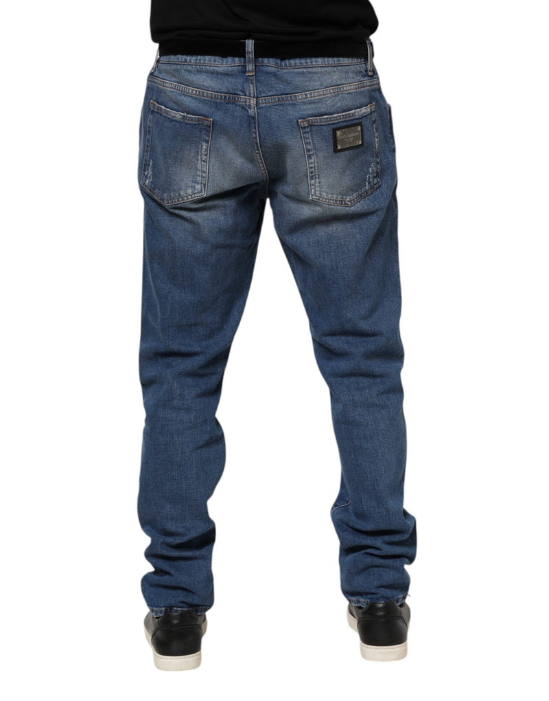 Blue Washed Cotton Logo Plaque Denim Jeans Dolce & Gabbana