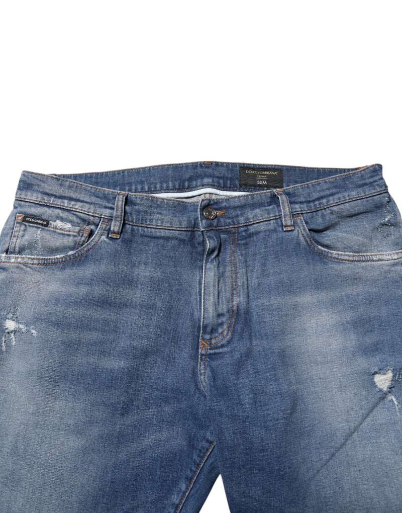 Blue Washed Cotton Logo Plaque Denim Jeans Dolce & Gabbana