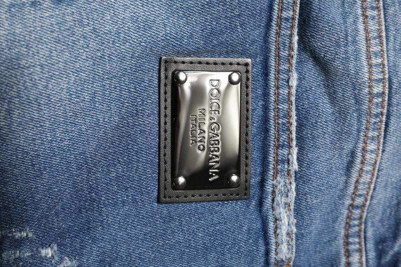 Blue Washed Cotton Logo Plaque Denim Jeans Dolce & Gabbana