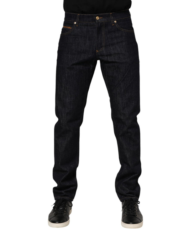 Dark Blue Cotton Logo Plaque Men Denim Jeans Dolce & Gabbana