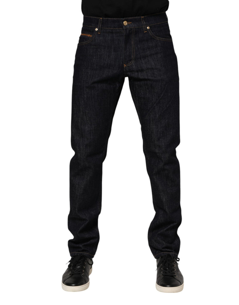 Dark Blue Cotton Logo Plaque Men Denim Jeans Dolce & Gabbana