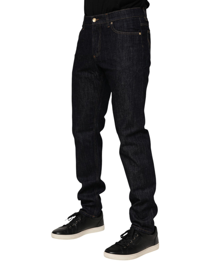 Dark Blue Cotton Logo Plaque Men Denim Jeans Dolce & Gabbana