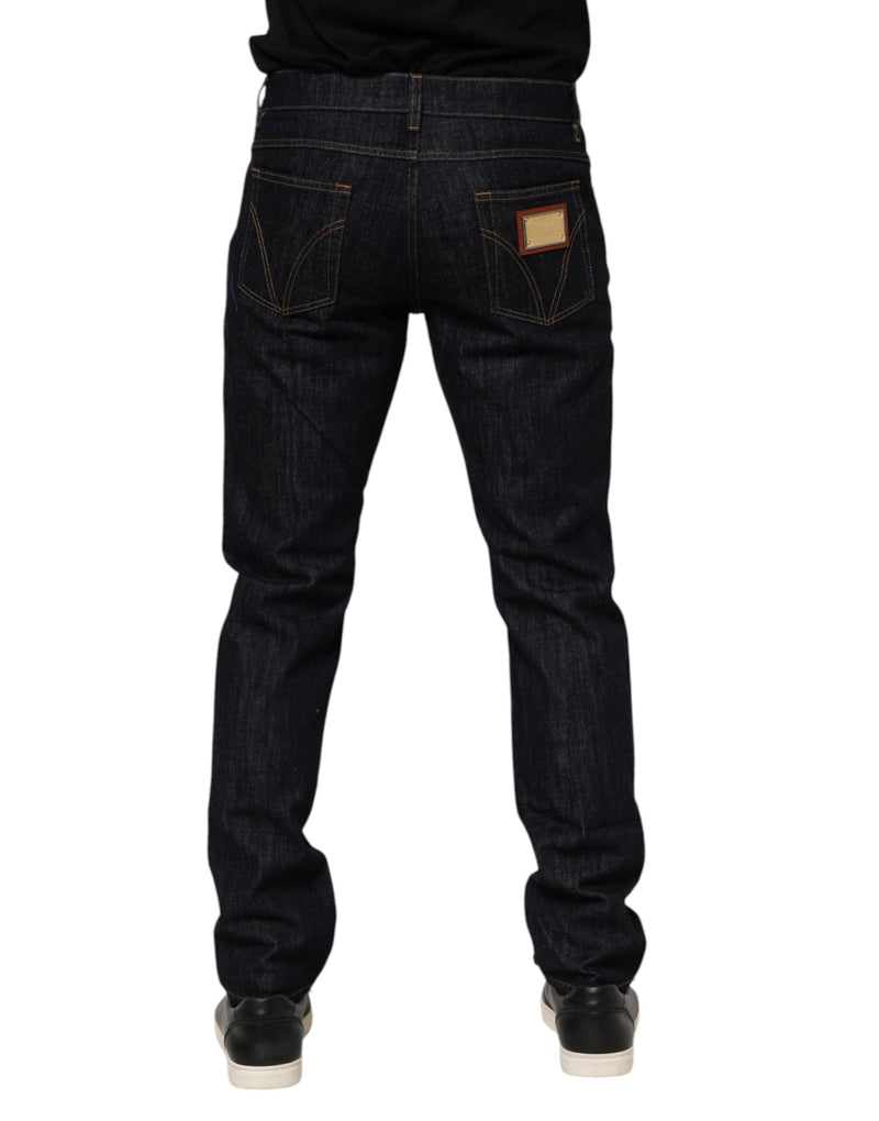 Dark Blue Cotton Logo Plaque Men Denim Jeans Dolce & Gabbana