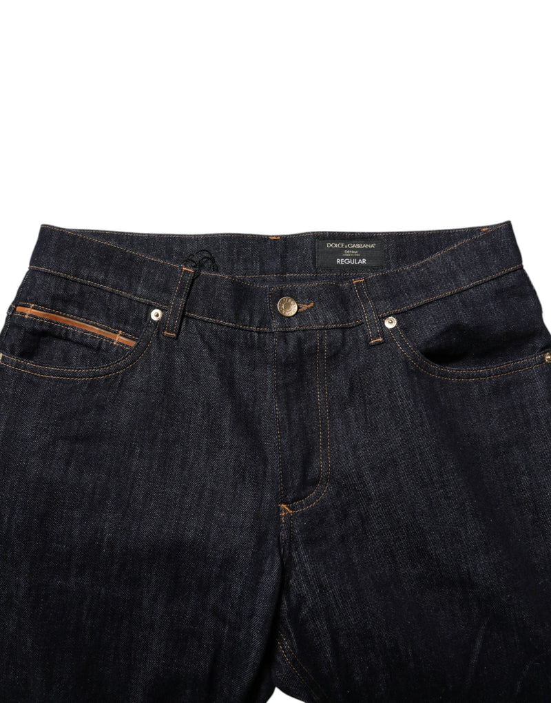 Dark Blue Cotton Logo Plaque Men Denim Jeans Dolce & Gabbana