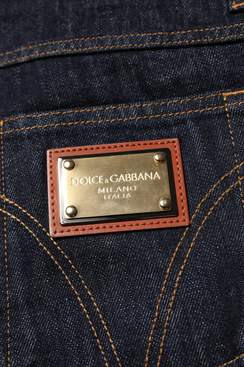 Dark Blue Cotton Logo Plaque Men Denim Jeans Dolce & Gabbana