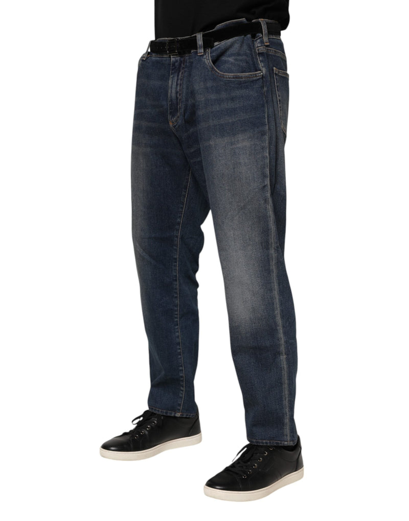 Blue Cotton Logo Plaque Slim Denim Jeans Dolce & Gabbana