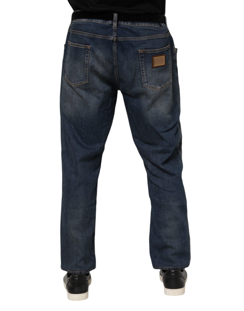 Blue Cotton Logo Plaque Slim Denim Jeans Dolce & Gabbana