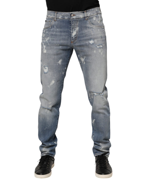 Blue Cotton Tattered Slim Fit Men Denim Jeans Dolce & Gabbana