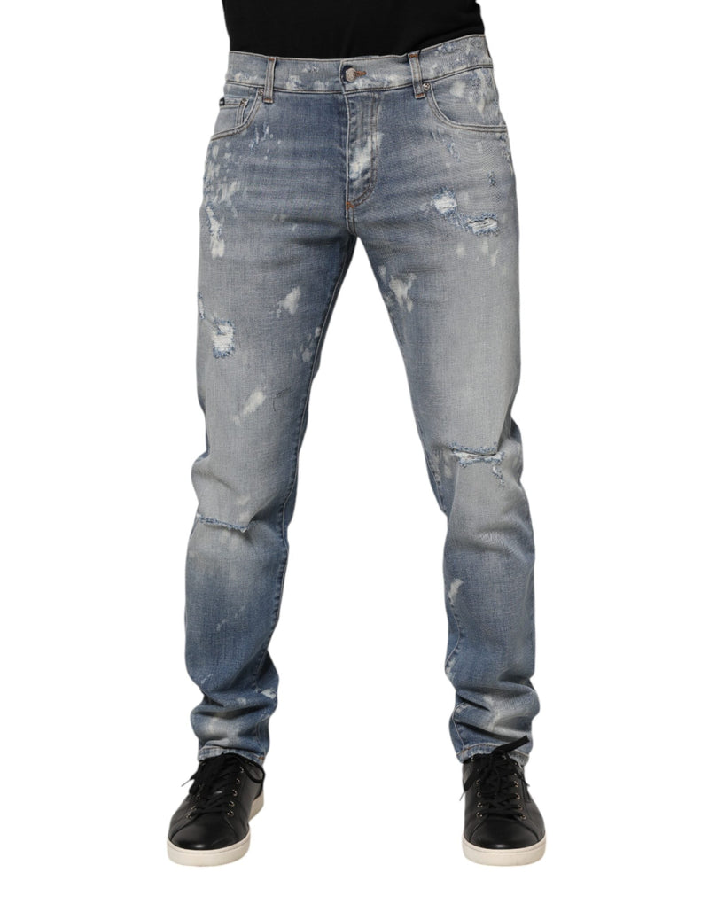 Blue Cotton Tattered Slim Fit Men Denim Jeans Dolce & Gabbana