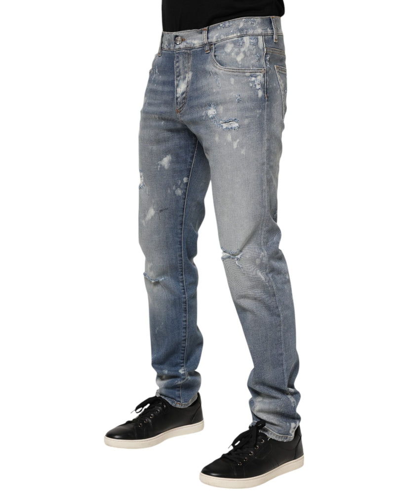 Blue Cotton Tattered Slim Fit Men Denim Jeans Dolce & Gabbana