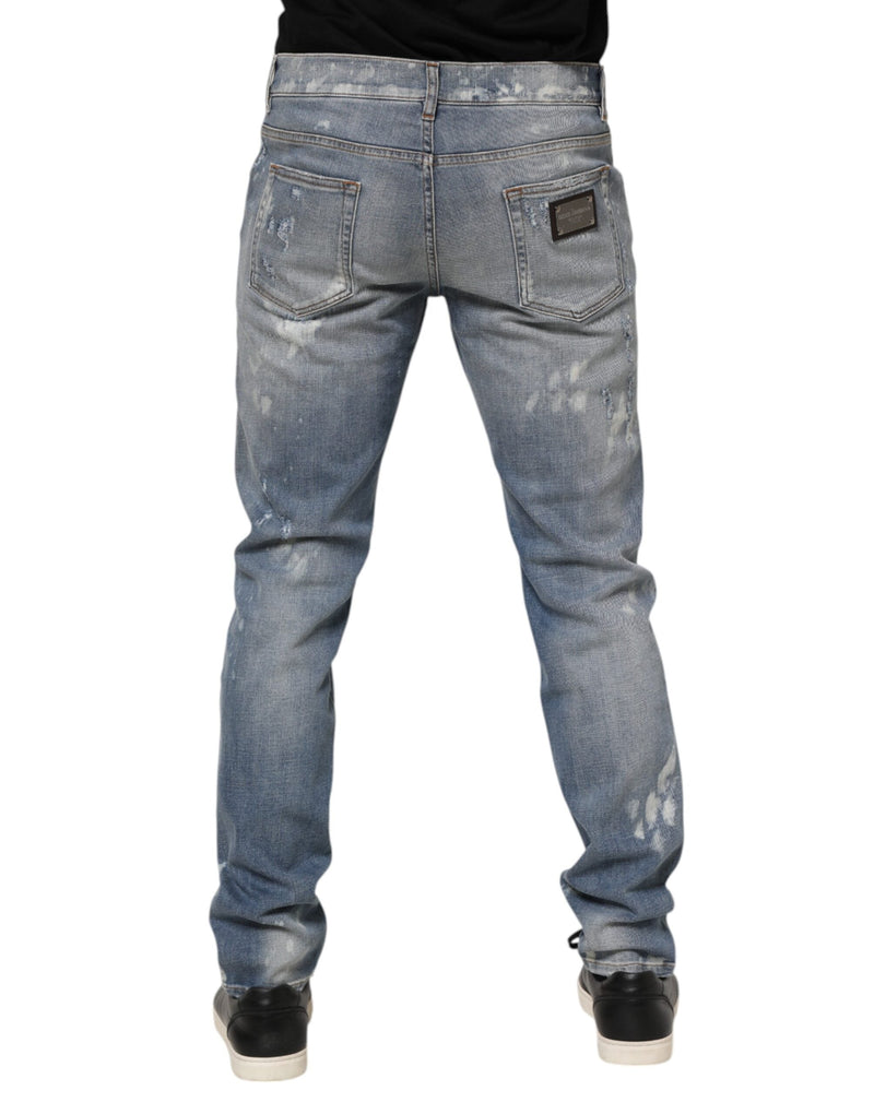 Blue Cotton Tattered Slim Fit Men Denim Jeans Dolce & Gabbana