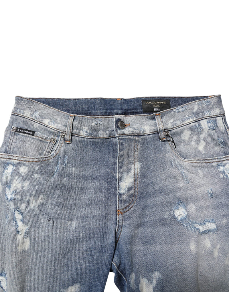 Blue Cotton Tattered Slim Fit Men Denim Jeans Dolce & Gabbana