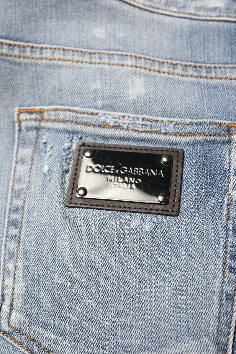 Blue Cotton Tattered Slim Fit Men Denim Jeans Dolce & Gabbana