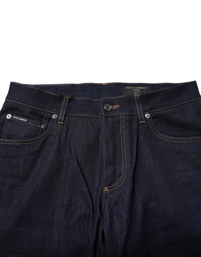 Dark Blue Cotton Logo Slim Fit Men Denim Jeans Dolce & Gabbana