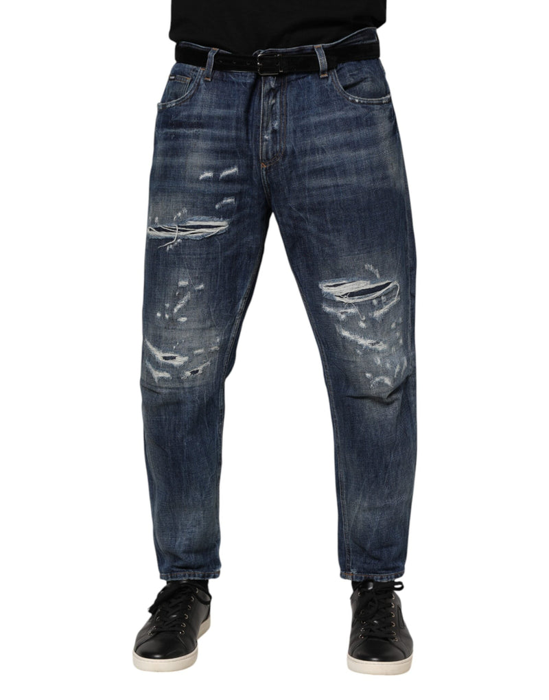 Blue Cotton Tattered Tapered Men Denim Jeans Dolce & Gabbana