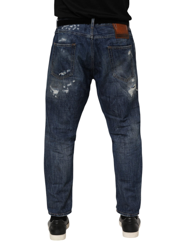 Blue Cotton Tattered Tapered Men Denim Jeans Dolce & Gabbana