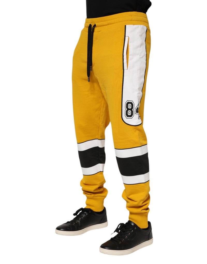 Yellow Print Cotton Drawstring Jogger Pants Dolce & Gabbana