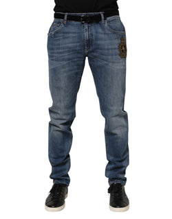 Blue Logo Embroidery Denim Jeans Dolce & Gabbana