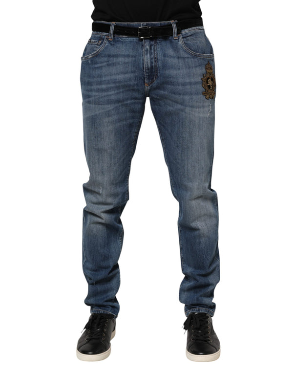 Blue Logo Embroidery Denim Jeans Dolce & Gabbana