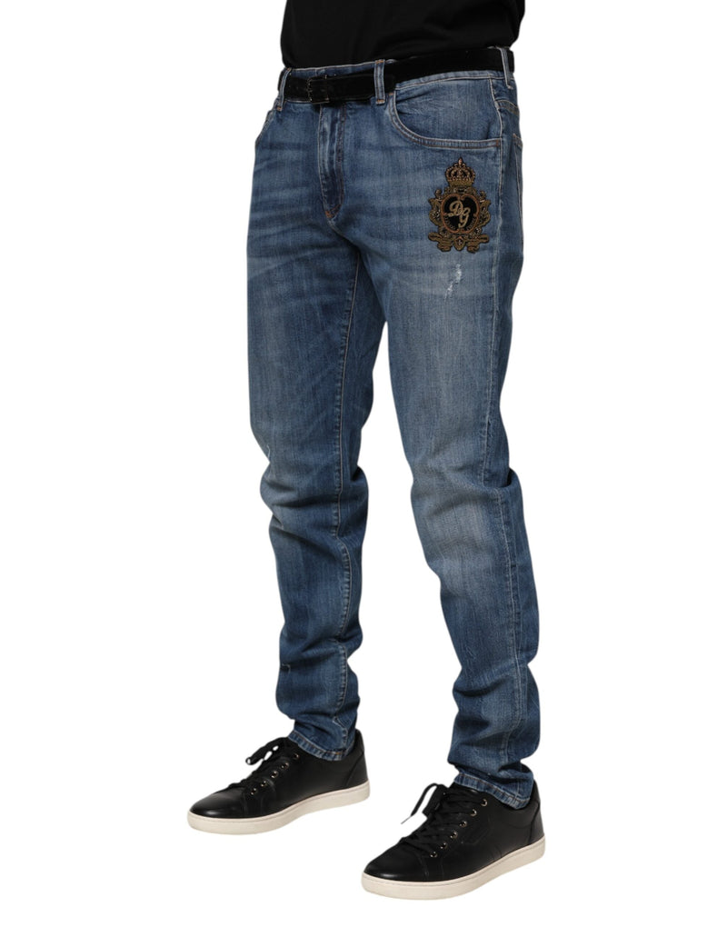 Blue Logo Embroidery Denim Jeans Dolce & Gabbana
