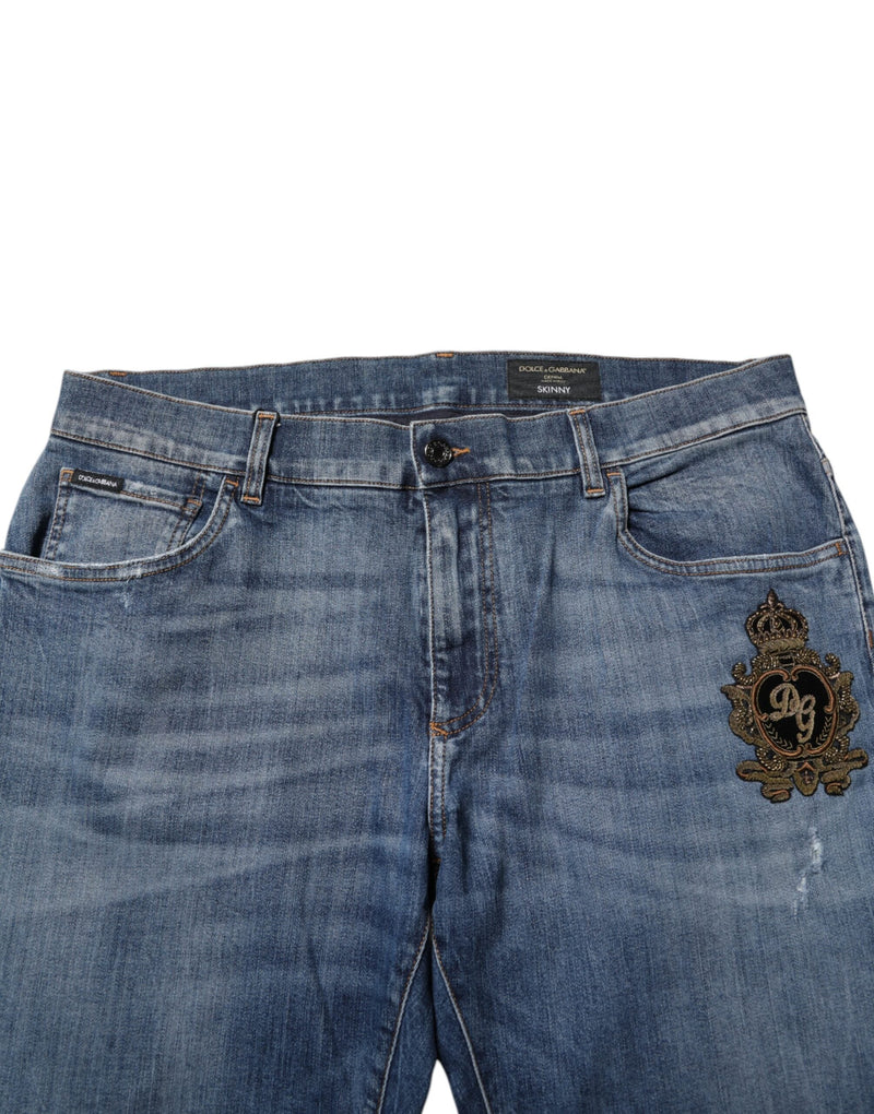 Blue Logo Embroidery Denim Jeans Dolce & Gabbana