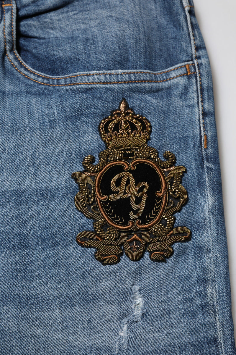 Blue Logo Embroidery Denim Jeans Dolce & Gabbana