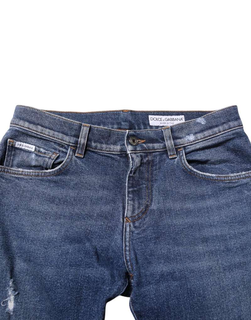 Blue Cotton Logo Plaque Skinny Men Denim Jeans Dolce & Gabbana