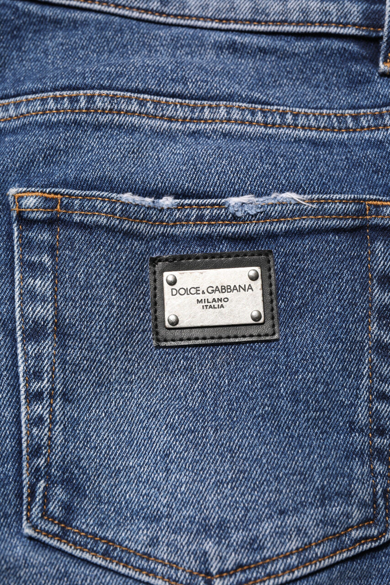 Blue Cotton Logo Plaque Skinny Men Denim Jeans Dolce & Gabbana