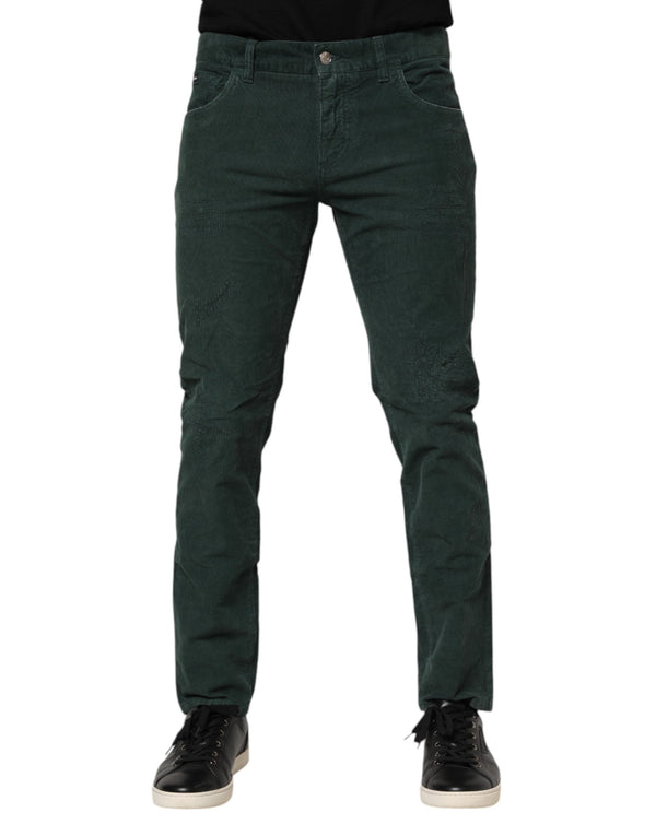 Green Cotton Corduroy Skinny Pants Dolce & Gabbana