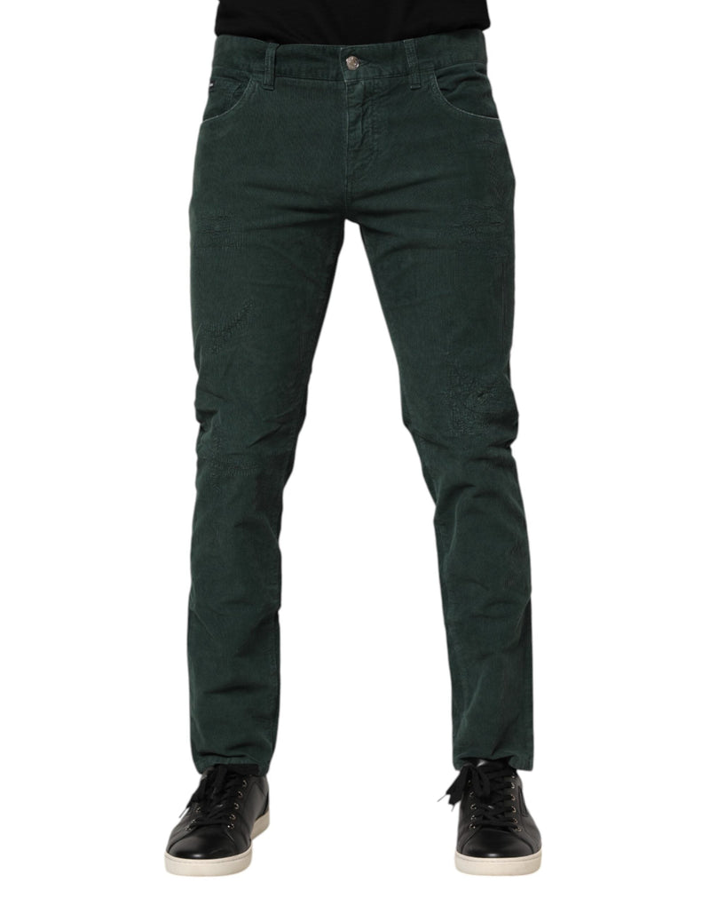 Green Cotton Corduroy Skinny Pants Dolce & Gabbana