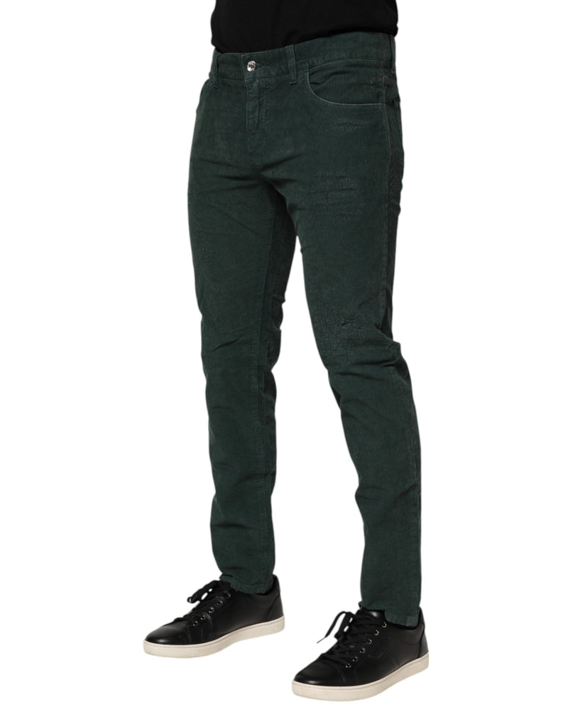Green Cotton Corduroy Skinny Pants Dolce & Gabbana