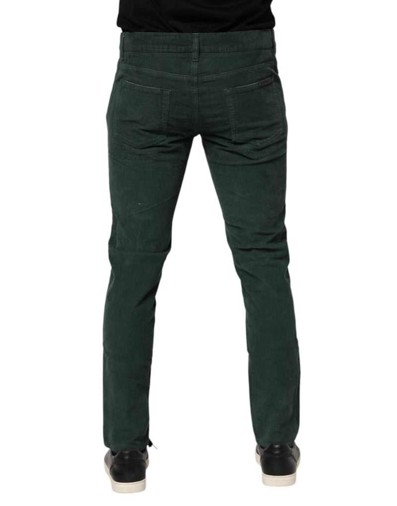 Green Cotton Corduroy Skinny Pants Dolce & Gabbana