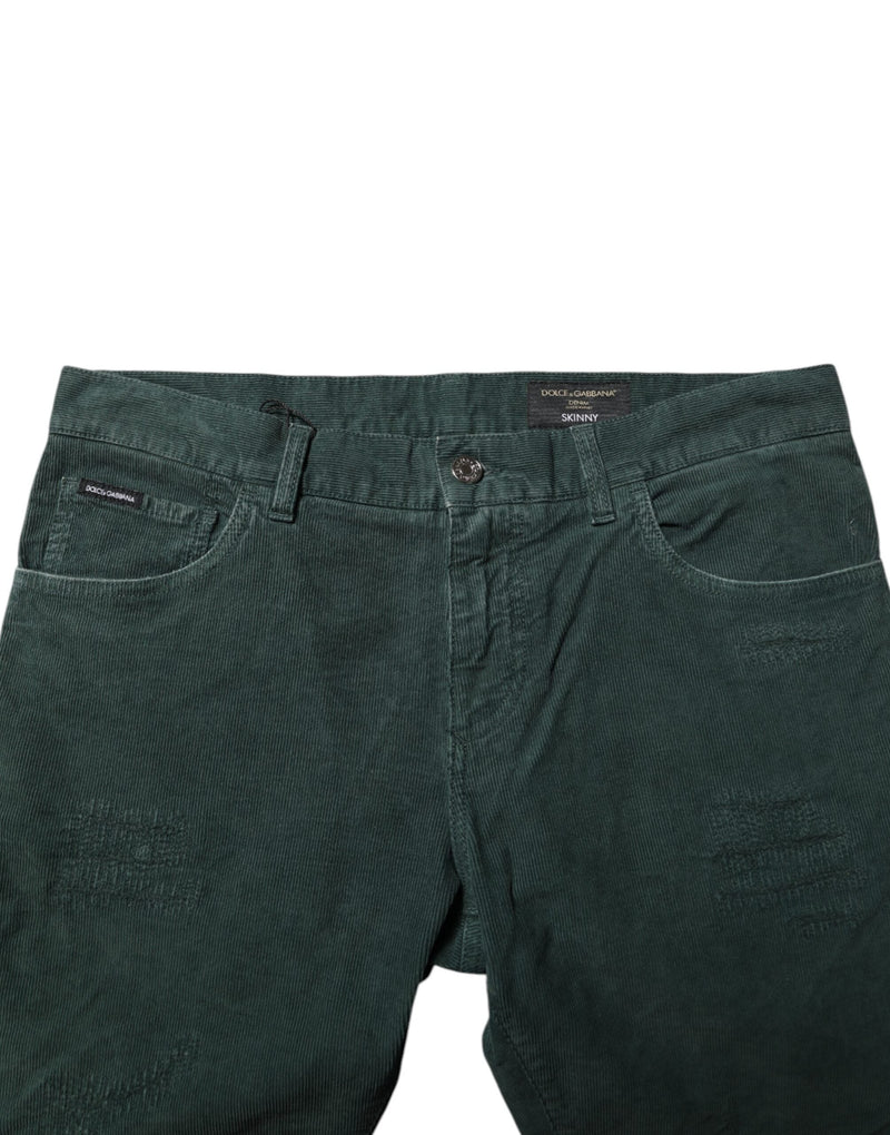 Green Cotton Corduroy Skinny Pants Dolce & Gabbana