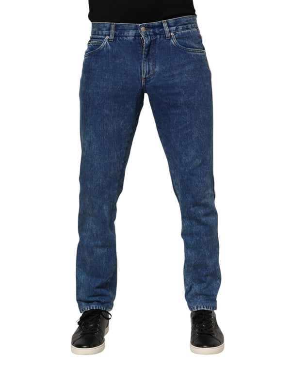 Blue Cotton Logo Plaque Denim Jeans Dolce & Gabbana